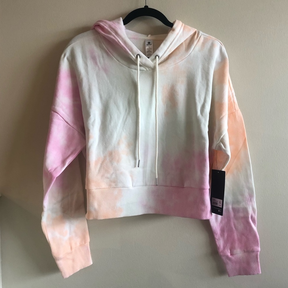 Tie Dye Brushed Knit Cropped Hoodie Sweatshirt